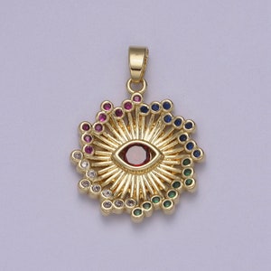 Multi Colored CZ Evil Eye Sun Burst Pendant 14K Gold Filled | DIY Charm Necklace Bracelet | N-602