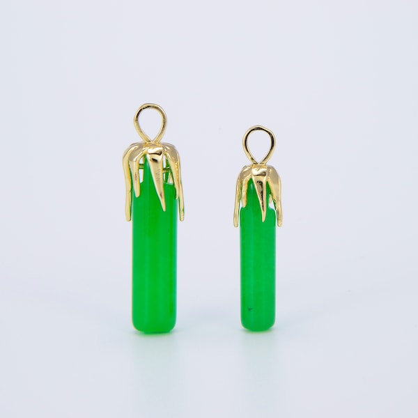 Genuine Green Jade Stick Green Pendant Necklace for Drop Dangle Charm Necklace Earring Jewelry Making O220