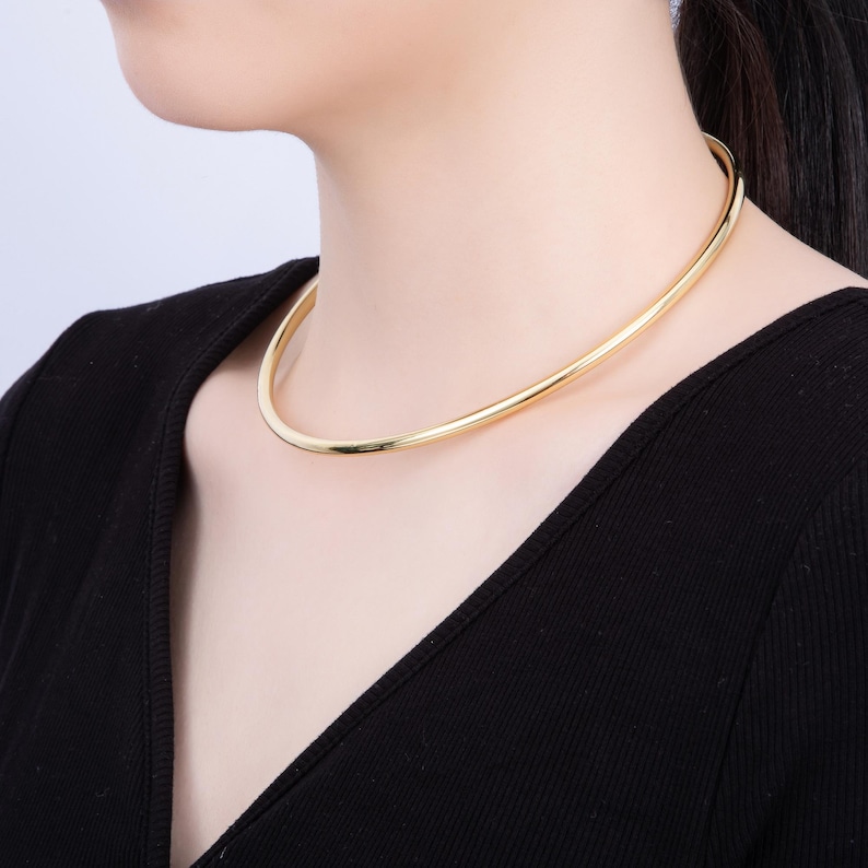 Minimalistiskt tjockt guldpläterat chokerhalsband starkt manschetthalsband för personliga charmpärlor smycken WA-4277 CHARMS-00750-752 bild 3