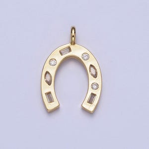 24k gold filled simple horseshoe pendant cz micro pave, cubic zirconia horse shoe charm for necklace component | x-401