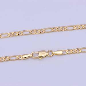 Collar de eslabones tipo fígaro de oro de 3,2 mm, cadena tipo fígaro de 17,8" bañada en oro de 24 k, listo para usar / wa-1144