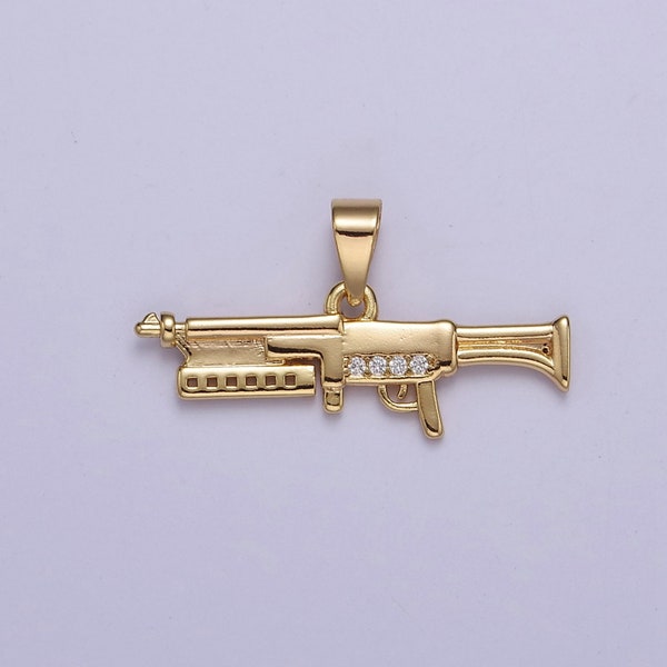 Gold Gun Charm Rifle Pendant, Shotgun Charm Jewelry Supply, J-436