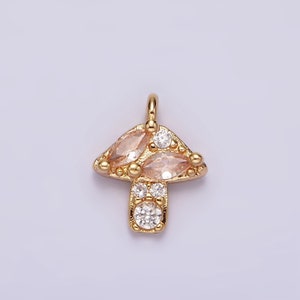 14K Gold Filled Peach Marquise CZ Mushroom Nature Mini Add-On Charm Shroomie Magical Inspired Jewelry | AG499