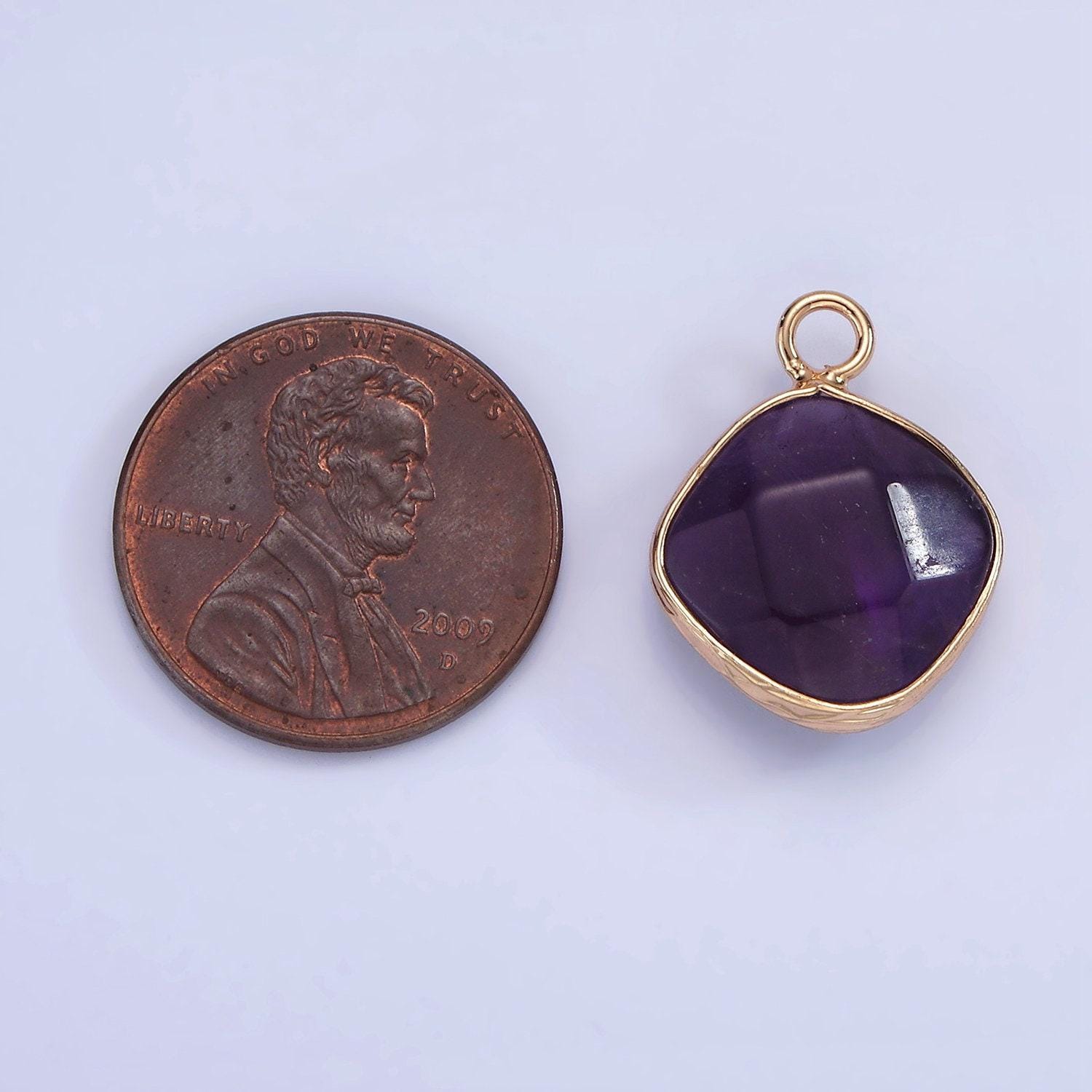 14k Gold Filled Natural Gemstone Multifaceted Rhombus Bezel Charm