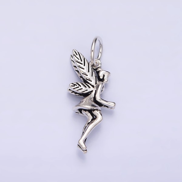 Sterling Silver S925 Flying Fairy Girl Lined Wings Charm | SL-274