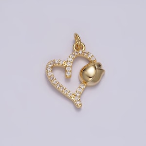 Mini gold heart charm with tulip buds flower charms cz floral charm, gold love charm relationship jewelry inspired n-1492