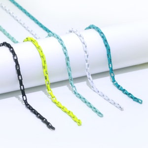 Black,Light Blue,Fuchsia,Green and Orange Color Fancy Enamel Link Rolo Cable Chain by Yard, Square Link Chain by Yard, 2.7mm, Roll-541 ~ 545