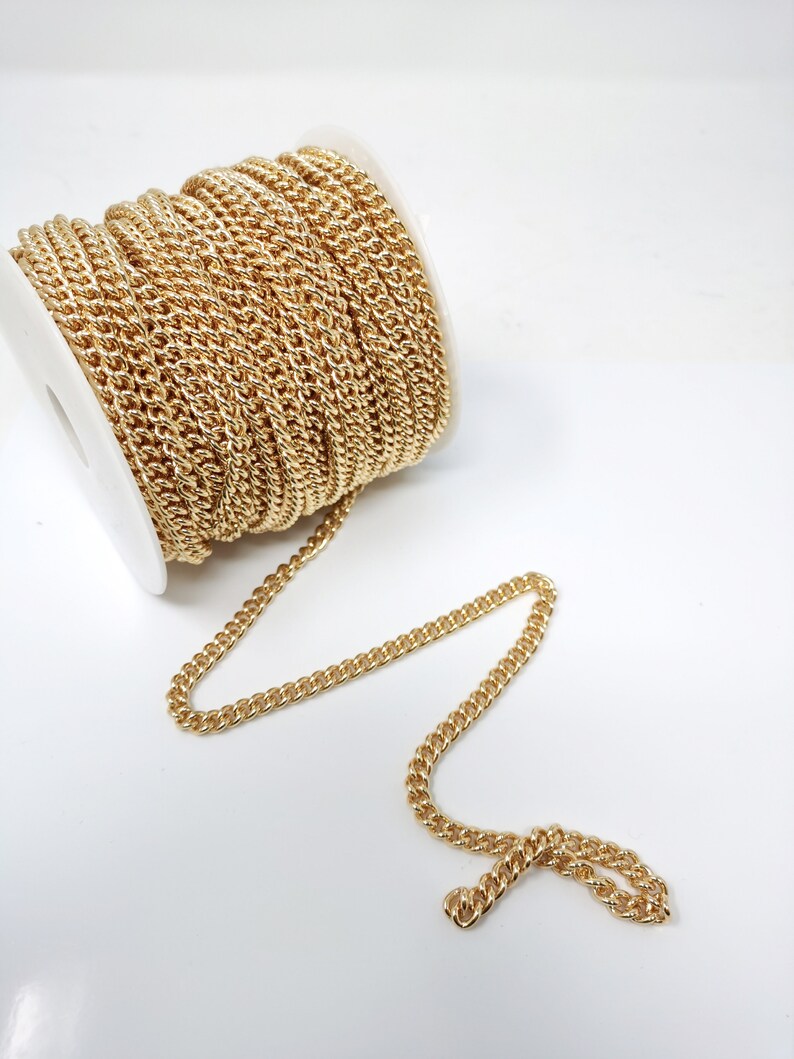 24K Gold Filled 5mm Cuban Curb Chain by Yard Thickness 1.5mm Cuban Curb