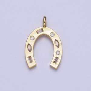 24K Gold Filled Simple Horseshoe Pendant CZ Micro Pave, Cubic Zirconia Horse Shoe Charm for Necklace Component | X-401