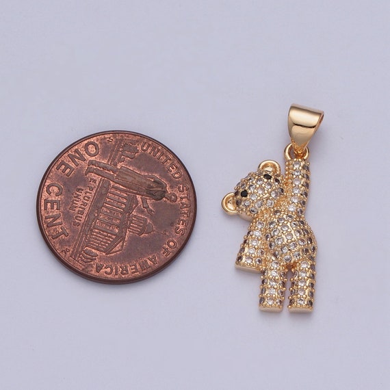 5PCS, Bear Pendant Copper with Zircon Gold Plated Charms for Jewelry Making  Necklace DIY Handmade Accessories