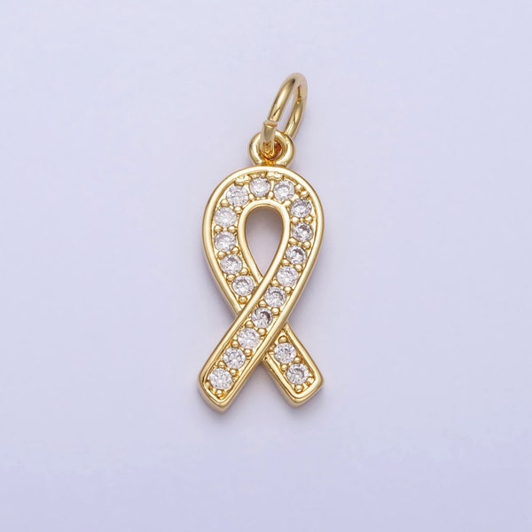 Gold Filled Ribbon Charms, Breast Cancer Awareness, October Ribbon Pendant for Charity Handmade Bracelet Earring Necklace Supply AC368