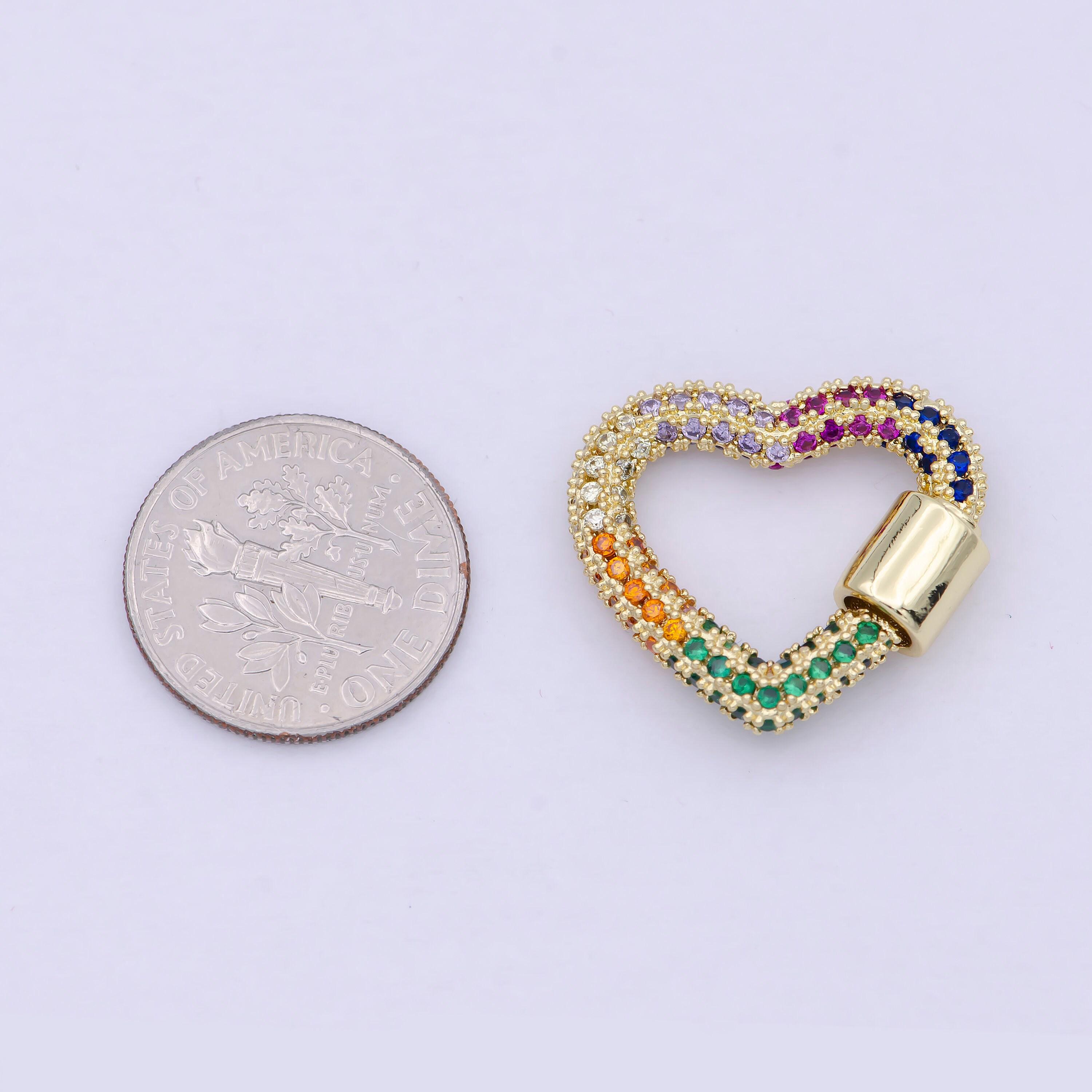 Multi Color Gold Fill Heart Screw Lock Clasp Cz Micro Pave