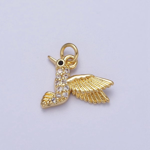 Gold Tiny Hummingbird Charm Cubic Humming Bird Charm for Add On Necklace Bracelet Earring Pendant N-520