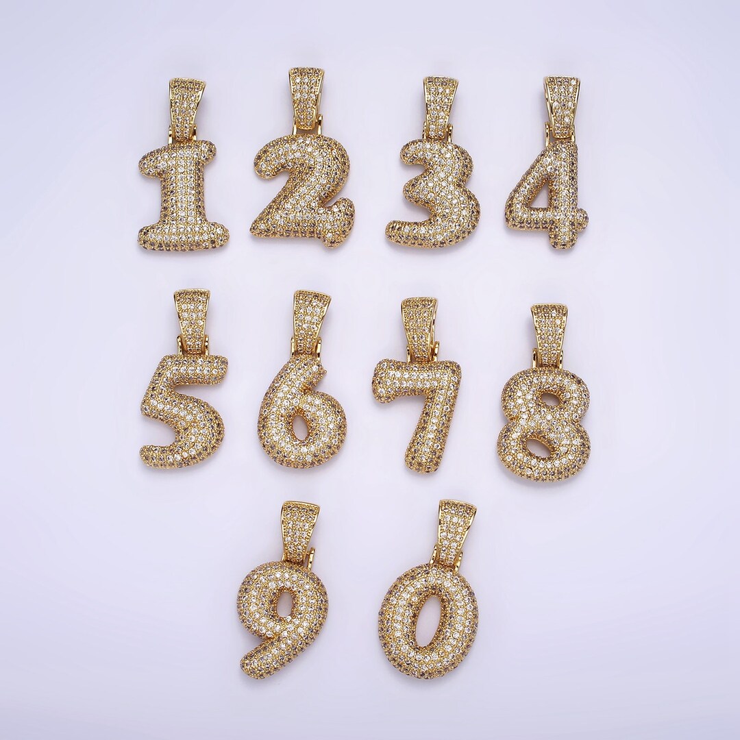 Gold Bubble Number Pendant, Hip Hop Bubble Number CZ Pendant Iced ...