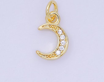 24K Gold Filled 9.5mm Micro Paved CZ Celestial Crescent Moon Charm | D-103