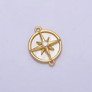 Dainty Coin charm, Small gold North Star Charm Connector journey travel charm tiny Necklace Charm, bracelet Celestial Jewelry AA1020