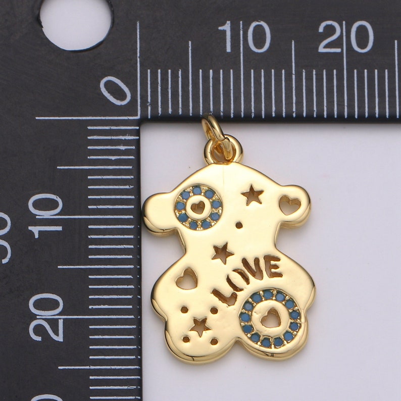 14k Gold Filled Bear Pendant,Love Pendant Love Charm Friendship Charm Panda Charm Blue Cubic paved Earing DIY Teddy Bear Charm