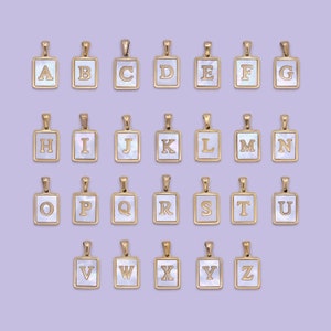 Mother of Pearl Letter Charm Gold Tag Alphabet Charm, Shell Letter Pendant Personalized Letters Initial Charm Stainless Steel Tarnish Free