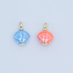 Dainty oval ceramic charm handmade Blue Clam Shell ceramic porcelain Beach charm for necklace bracelet jewelry making supply N-069