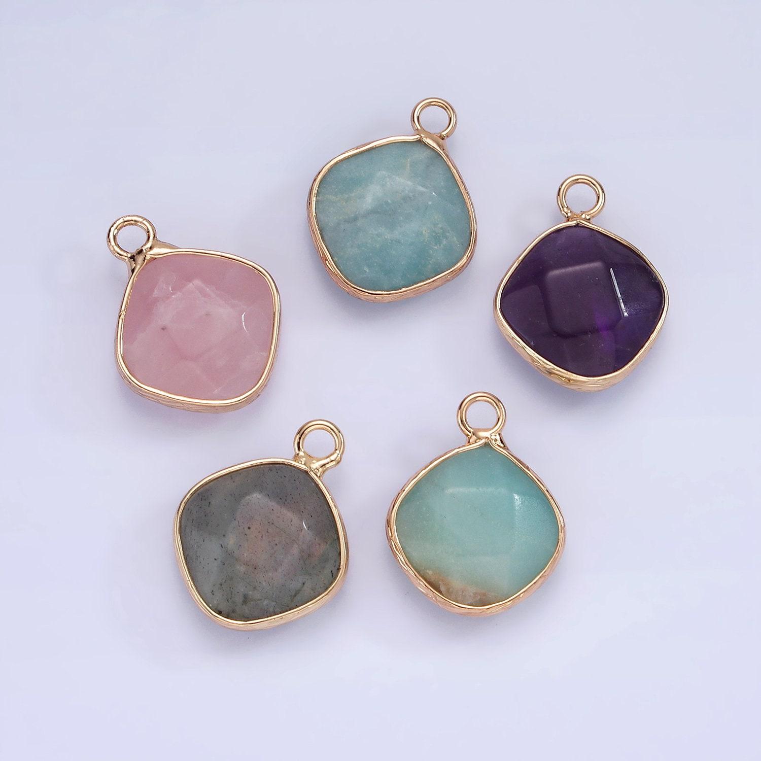 14k Gold Filled Natural Gemstone Multifaceted Rhombus Bezel Charm