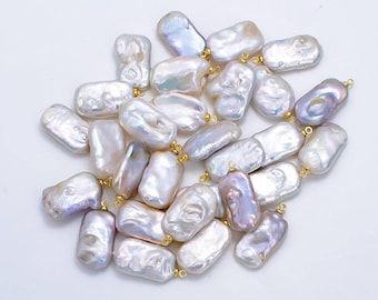 1pc aa pearl approx. 24 x 13mm dainty baroque white rectangle pearl pendant necklace 24k gold filled pendant p1907
