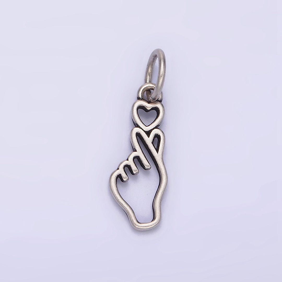 mhktp♡♡ Sterling Silver S925 Mini Heart Love Hand Gesture Open Charm