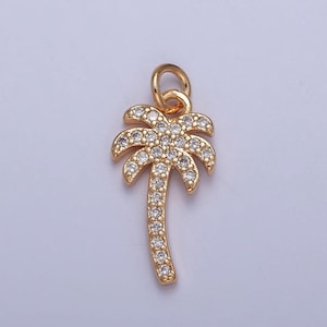 16k gold dainty palm tree pendant cz micro pave charm for necklace earring bracelet supply | x-261