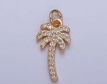 16k gold dainty palm tree pendant cz micro pave charm for necklace earring bracelet supply | x-261