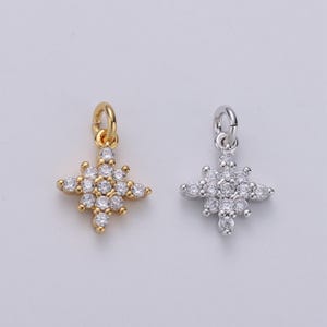 1 stück zierliche 24 karat gold mikro pave cz nordstern anhänger charm, nordstern anhänger charm, silber stern anhänger, für diy schmuck machen d463 d464
