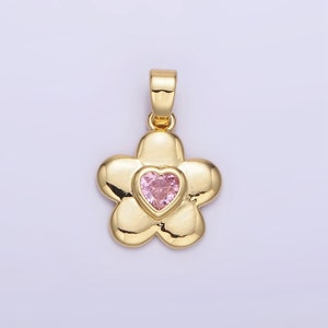 18K Gold Filled Pink Heart CZ Chubby Daisy Flower Petal | AH-150