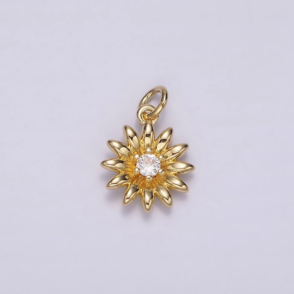 Mini Sunflower Charm 14k Gold Filled Round Pendant Flower Pendant Floral Summer Jewelry Inspired for bracelet Necklace Supply AG412