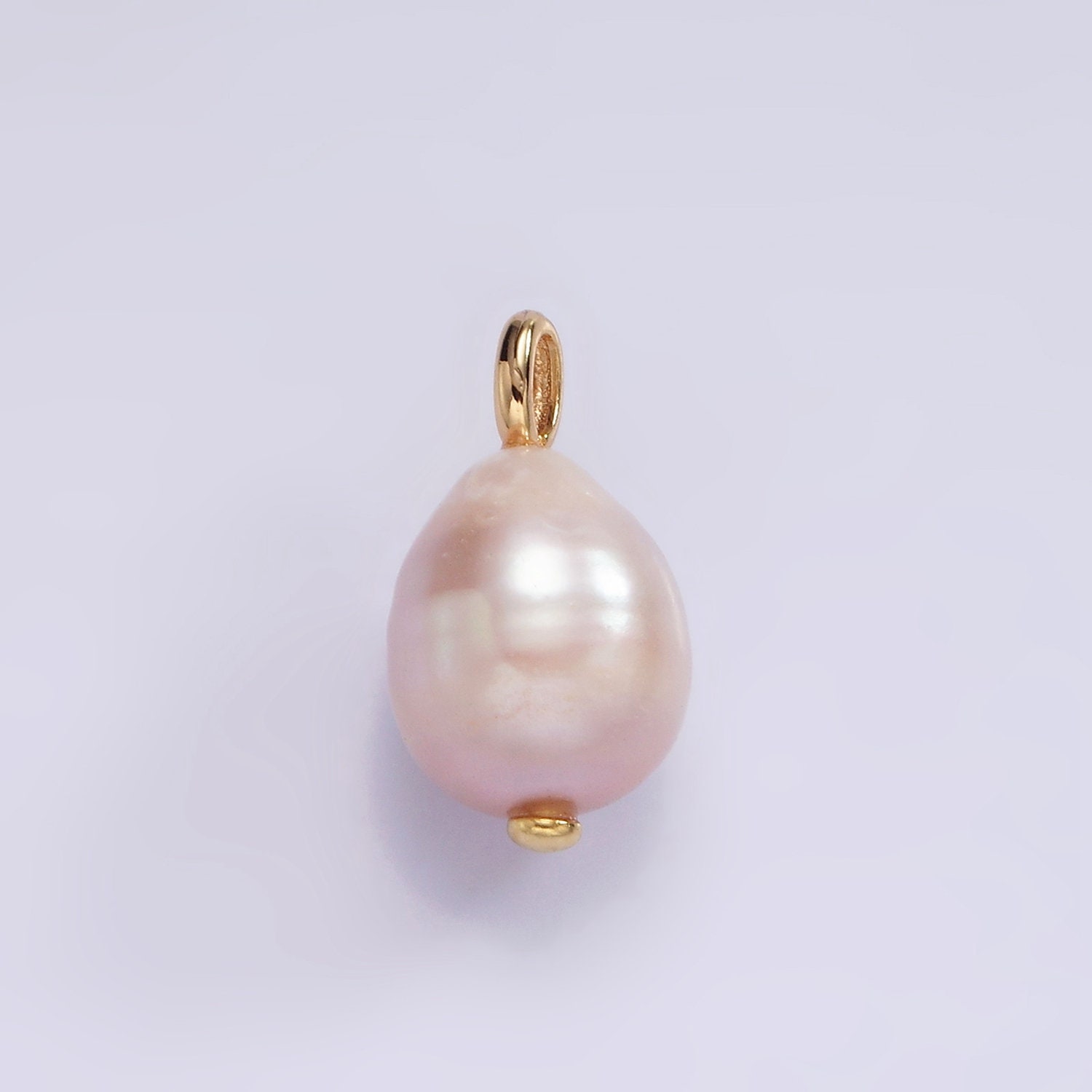 14K Rose Gold Pink Freshwater Cultured Windsor Pearl and Diamond Trio Leaf  Pendant (13.0-14.0mm)