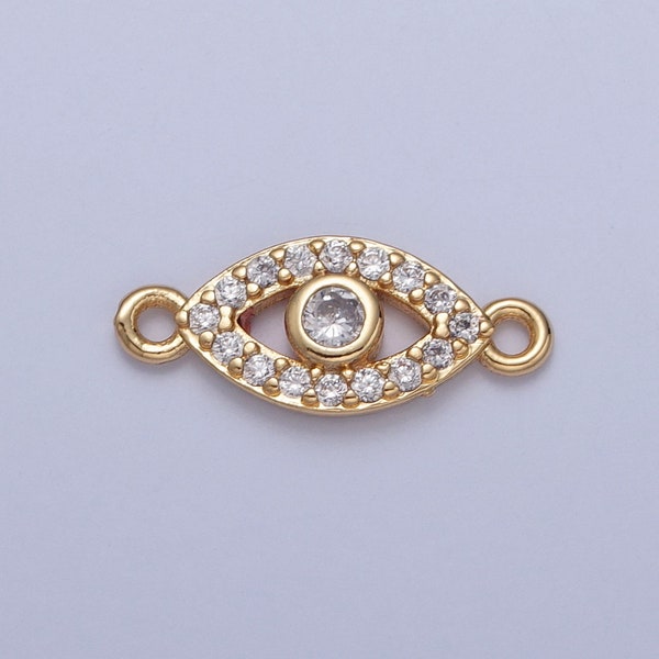 24K Gold Filled Dainty Simple Evil Eye Charm Connector Micro Pave Cubic Zarconia CZ Stones for Bracelet Necklace Jewelry Finding | G-932