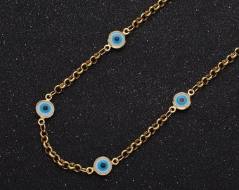 Gold Evil Eye Satellite Chain by Yard Enamel Evil Eye Beaded Satellite Chain Jewelry Making Supply Amulet Body Jewelry Component ROLL-1212