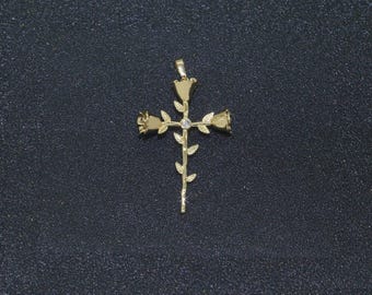 Dainty gold filled rose cross charms cross pendants rose vine religious charms rosary parts jewelry supplies 34x23mm