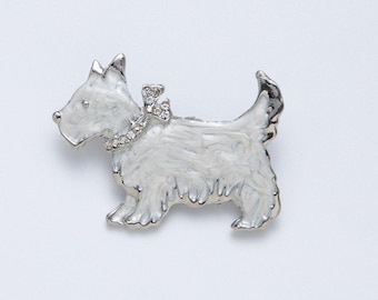 Broche Vintage Fantaisie - Chien Terrier Écossais Mignon - Bijou Doré Rétro