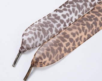 Leopard Print Organza ribbon shoelaces wide animal print sneaker laces for Fashion shoe game everyday chic fashion accessory | WB-00305