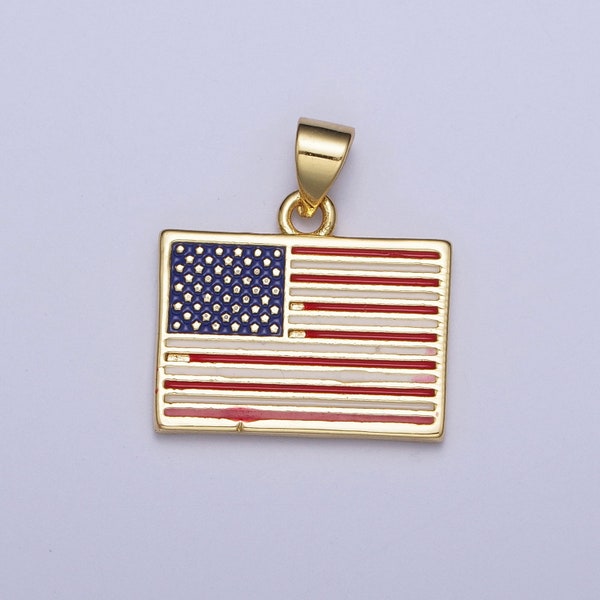 14K Gold Plated American Flag Pendant, 4th of July Independence Day Pendant For Jewelry Making | X-468