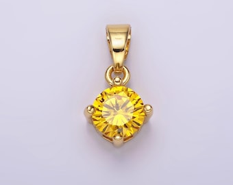 14k gold filled yellow round cz november birthstone solitaire pendant | n1936