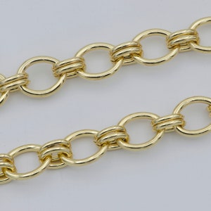 14K Gold Oval Double Rollo Link Chain by Yard, Fancy Cable Chain by Yard , Oval width is 10.5 mm,Roll-468