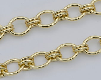 14K Gold Oval Double Rollo Link Chain by Yard, Fancy Cable Chain by Yard , Oval width is 10.5 mm,Roll-468