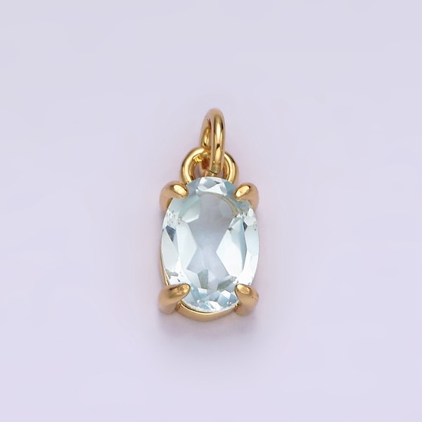 14K Gold Filled Baby Blue CZ Oval Minimalist Add-On Charm | AC841