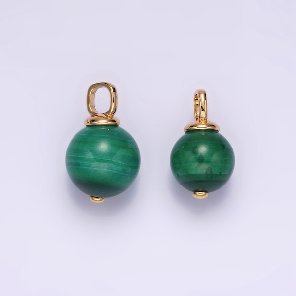 14K Gold Filled Malachite Charm Small Dainty Pendant 4mm Ring Natural Gemstone for Charm Earring Necklace Ornaments Dangle Charm AG410
