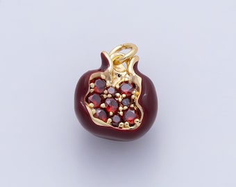 18K Gold Filled 11mm Red 3D Pomegranate Fruit Charm dainty fruit lover necklace pendant DIY Jewelry Making Supply custom creation | AF1478