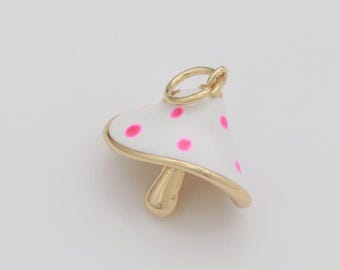 Dainty gold filled magic mushroom charm white mushroom pendant novelty charm 3d fungi jewelry gift funky for bracelet necklace earring m-605