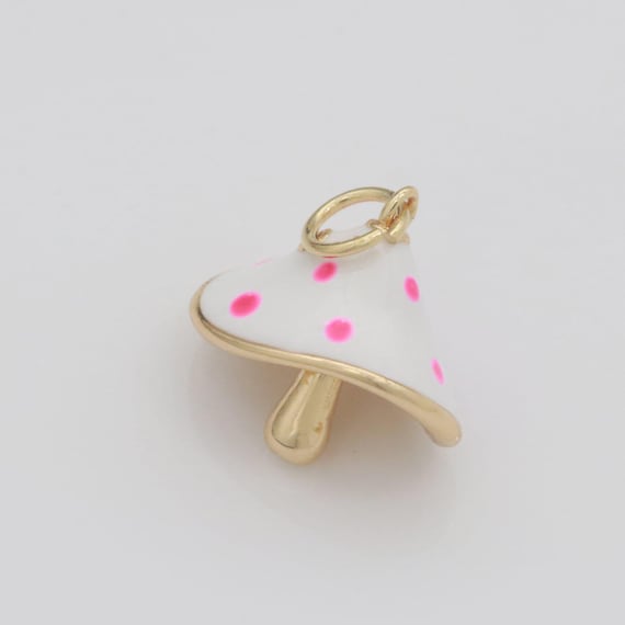 Dainty gold filled magic mushroom charm white mushroom pendant novelty charm 3d fungi jewelry gift funky for bracelet necklace earring m-605