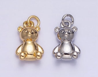 16K Gold Filled Teddy Bear Sitting Animal Add-On Charm in Gold & Silver | AC1294 AC1295