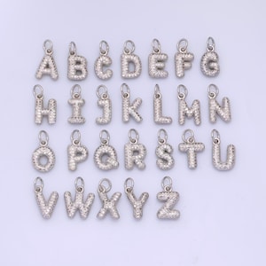 Mini dije de letra inicial de plata con circonita cúbica, dije del alfabeto, suministros de joyería al por mayor A157