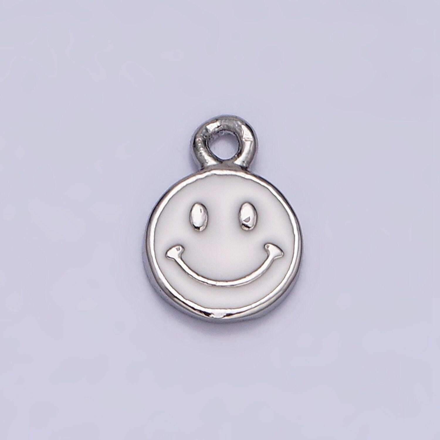 Mini White Enamel Gold Filled Happy Face Charms Emoticon Pendant