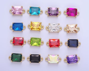 8mm Rectangle Gold Filled Bezel Cut Charm Connectors Cubic Zirconia Bezel Charm for Bracelet Necklace Supply CZ Birthstone Connectors G430